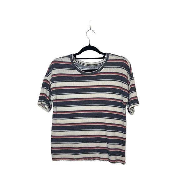 American Eagle Cream & Olive Green Stripe Knit Short Sleeve Top Medium Women’s - Picture 9 of 9